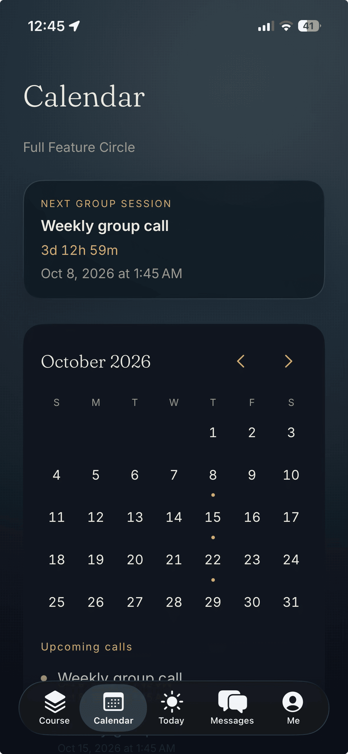 Meridian calendar and upcoming sessions